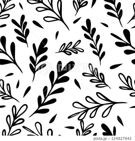 Seamless background black graphic leaves. hand drawing. Not AI, Vector illustration Seamless background black graphic leaves. hand drawing. Not AI, Vector illustration 124827842