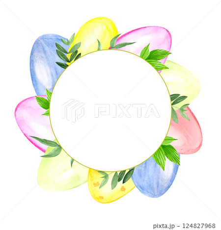 Round frame of watercolor Easter eggs 124827968