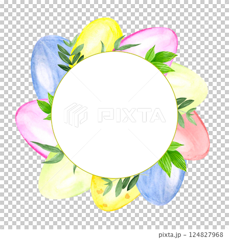 Round frame of watercolor Easter eggs 124827968