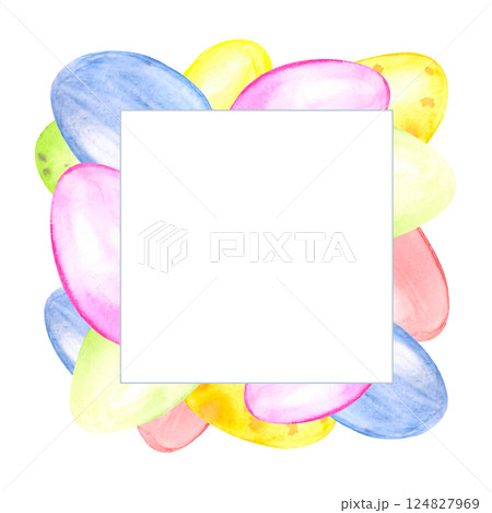 Square frame of watercolor Easter eggs 124827969