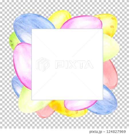 Square frame of watercolor Easter eggs 124827969