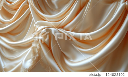 Soft beige satin fabric draping elegantly with...のイラスト素材 [124828102 ...