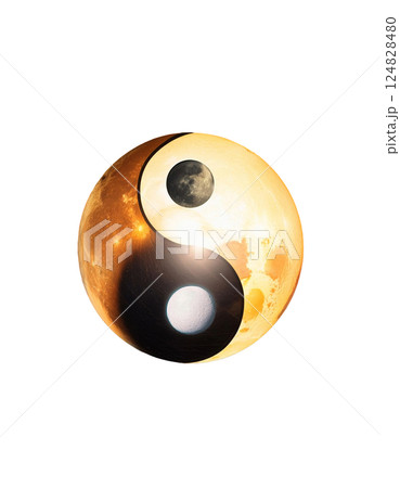 太陽と月が重なり合って陰陽太極図のようになっている 124828480