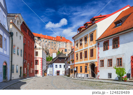 Cesky Krumlov, Czech Republic. Bohemian old town with stunning medieval streets. 124828489