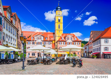 Bad Mergentheim, Germany. Marktplatz and Zwillingshauser, Baden Wurttemberg land. Bad Mergentheim, Germany. Marktplatz and Zwillingshauser, Baden Wurttemberg land. 124828495