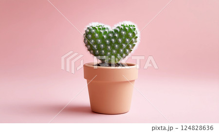 cute heart shaped cactus in pot on pink backgroundのイラスト素材 [124828636 ...