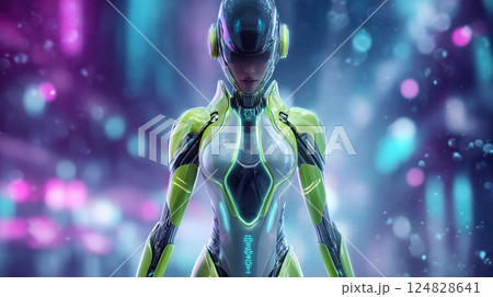 futuristic girl neon robot artificial intelligence of the future 124828641