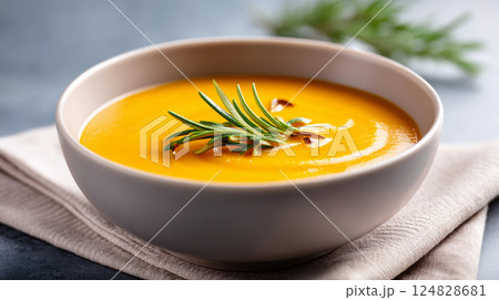 delicious vegetable and pumpkin puree soup for the autumn season 124828681