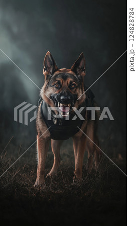 German Shepherd dog alert and protective, a loyal companion and intelligent canine. 124828784