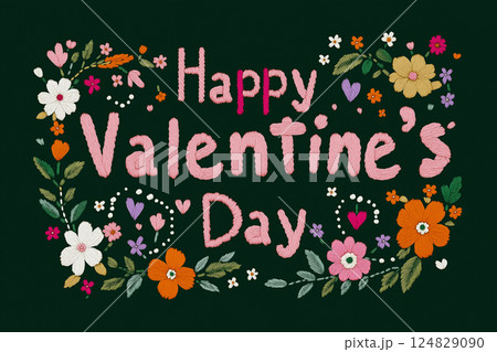 Valentine Floral Embroidery Greeting with Decorative Love and Romantic Design Textile Valentine Floral Embroidery Greeting with Decorative Love and Romantic Design Textile 124829090