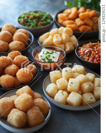 Appetizers and delicious buffet with tasty snacks and gourmet dishes in variety. 124829151