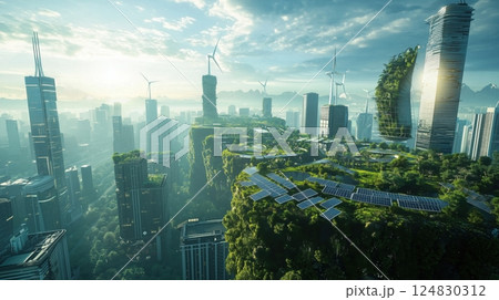 自然共生型未来都市・再生可能エネルギーの都市像 124830312