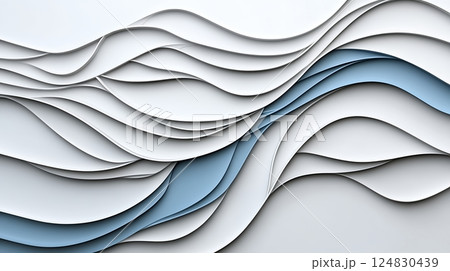 Abstract Layered Waves Light Blue and White Paper Texture Design 124830439