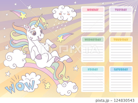 Joyful unicorn schedule and planners vector printable 124830543