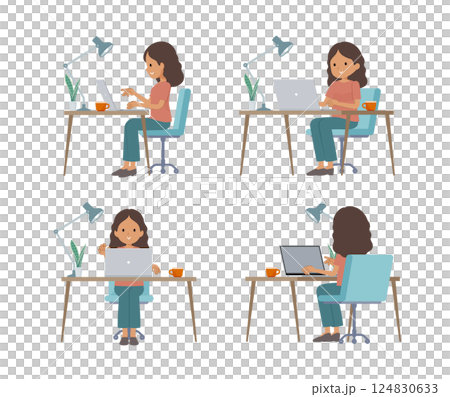 A set of dark-skinned women doing desk work on a PC A set of dark-skinned women doing desk work on a PC 124830633