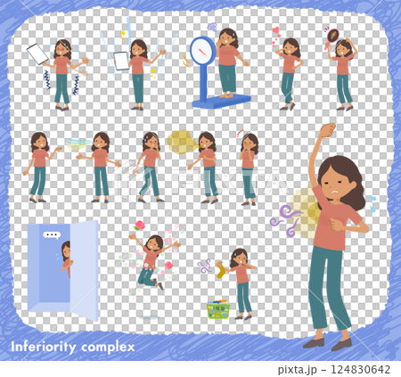Set of dark skinned women regarding inferiority complex 124830642