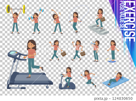 エクササイズやスポーツに関する褐色肌女性のセット エクササイズやスポーツに関する褐色肌女性のセット 124830650
