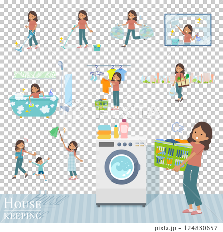 一群黑皮膚的女人做著清潔和洗衣服等家務 一群黑皮膚的女人做著清潔和洗衣服等家務 124830657