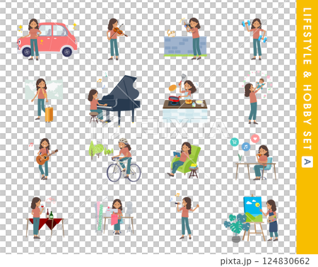 A set of dark skinned women about hobbies and lifestyles. Type A 124830662