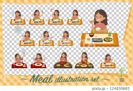 Set of dark skinned women on diet 124830665