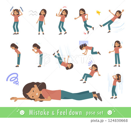 失敗と憂鬱を表現している褐色肌女性のセット 失敗と憂鬱を表現している褐色肌女性のセット 124830668