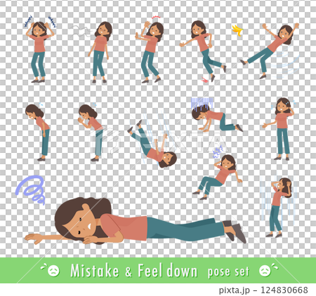 失敗と憂鬱を表現している褐色肌女性のセット 失敗と憂鬱を表現している褐色肌女性のセット 124830668
