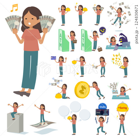 お金や経済に関する褐色肌女性のセット お金や経済に関する褐色肌女性のセット 124830671