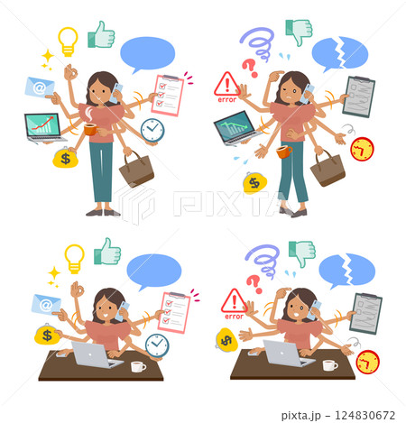 オフィスでマルチタスクをこなす褐色肌女性のセット オフィスでマルチタスクをこなす褐色肌女性のセット 124830672