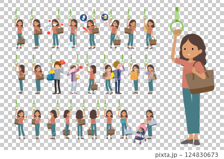 Set of dark skinned women riding trains Set of dark skinned women riding trains 124830673