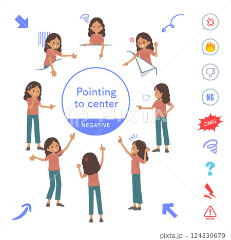 色々な方向を指差す褐色肌女性のセット 124830679