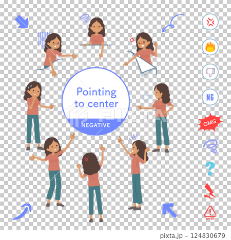 色々な方向を指差す褐色肌女性のセット 124830679