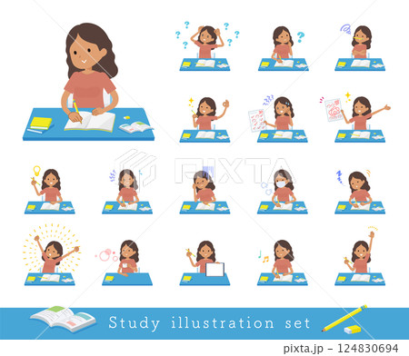 勉強に関する褐色肌女性のセット 勉強に関する褐色肌女性のセット 124830694