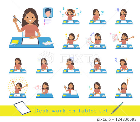 タブレット端末で学習する褐色肌女性のセット タブレット端末で学習する褐色肌女性のセット 124830695