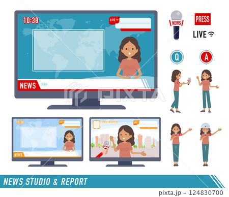 ニュース番組に出演する褐色肌女性のセット 124830700