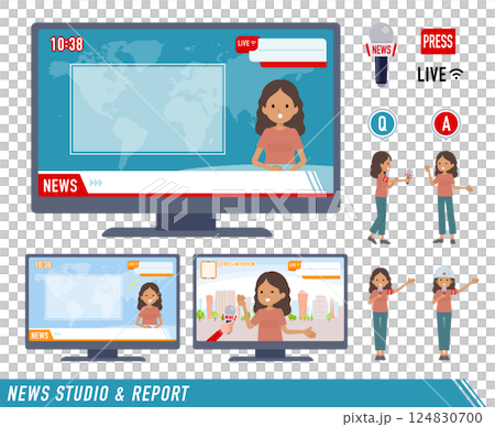 ニュース番組に出演する褐色肌女性のセット 124830700