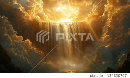 天空から光が降り注ぐ黄金の滝 天空から光が降り注ぐ黄金の滝 124830767