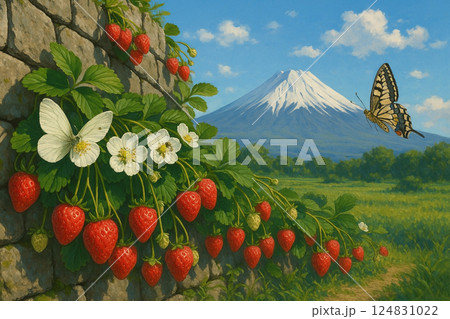 石垣イチゴにモンシロ蝶　富士山 124831022