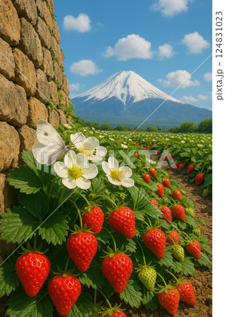 石垣イチゴにモンシロ蝶　富士山 124831023