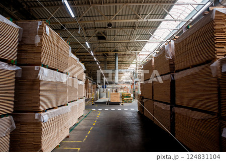 Stack of natural rough wooden boards. Wooden boards, lumber, industrial wood. Stack of natural rough wooden boards. Wooden boards, lumber, industrial wood. 124831104