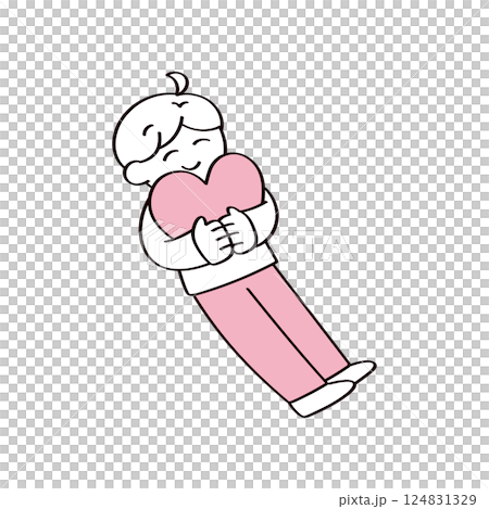 一名男子擁抱一顆心的插圖 一名男子擁抱一顆心的插圖 124831329