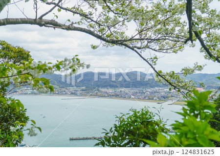 【千葉県南房総市】大房自然公園方面から見た富浦湾(原岡海岸) 124831625