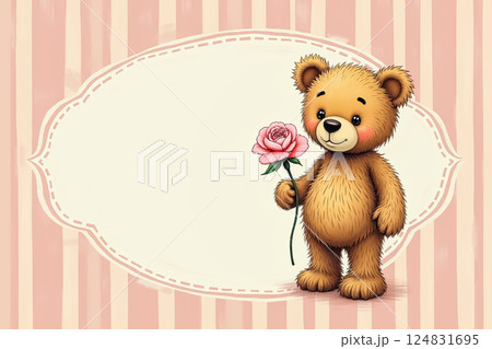 手に1輪の花を持っている かわいいクマのフレーム 手に1輪の花を持っている かわいいクマのフレーム 124831695