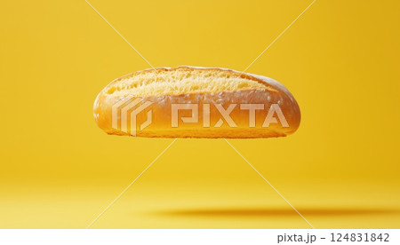 Floating Bread On A Yellow Background: Creative Food Conceptinspiration. 124831842