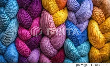 Collage Of Knitted Braids Cotton Yarn For Backdrop Or Mapping: Processed And Ready To Use For Various Creative Projects. 124831997