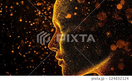 Digital Illustration Of A Human Head Formed By Dots And Particles, Representing Ai, Vr, Deep Learning, And Face Recognition Technology. 124832124