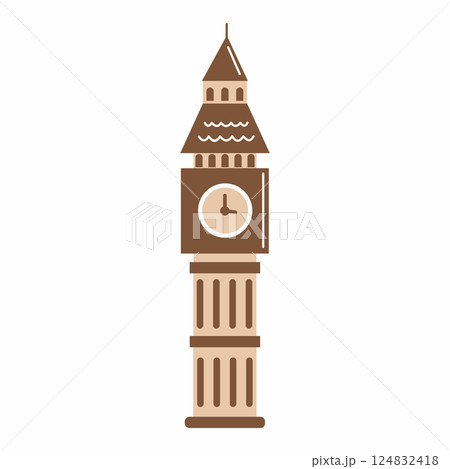 English clock tower. symbol of England. Illustration on white background English clock tower. symbol of England. Illustration on white background 124832418