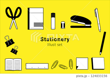 文房具のイラストセット-モノクロ 124833156