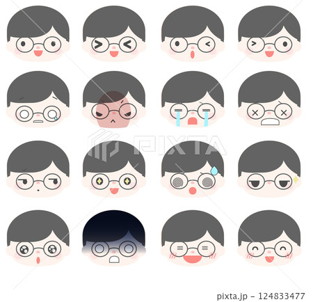 メガネをかけた男性の顔のイラストセット 124833477