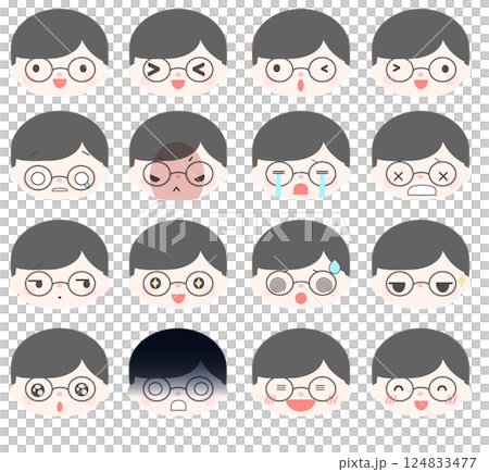 メガネをかけた男性の顔のイラストセット 124833477