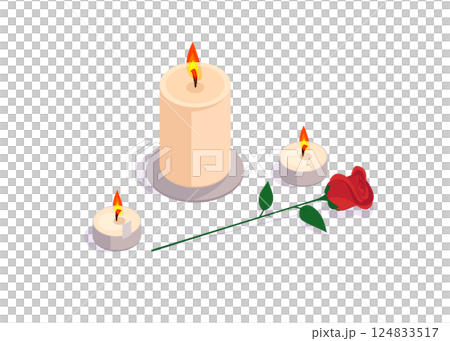 Natural scented candle with a red rose isolated on a white background. Natural scented candle with a red rose isolated on a white background. 124833517